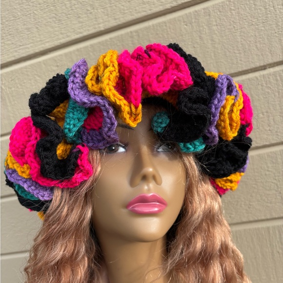 Handmade Colorful Crochet Ruffle Hat - Picture 4 of 5
